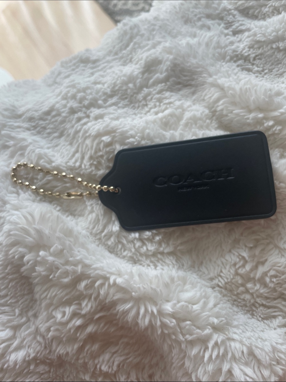 Coach Black Leather Tag Key & Card Holder with Gold Chain